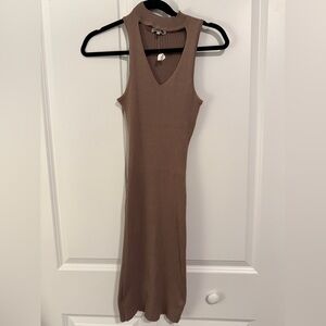 Charlotte Russe Taupe Ribbed Midi Dress
